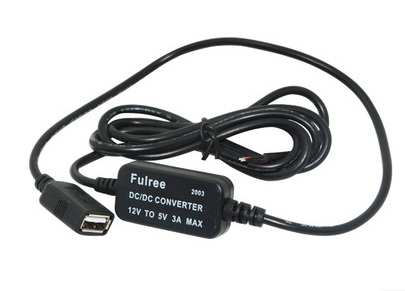 12V to 5V, 3A, 15W, USB out, long wires - Click Image to Close